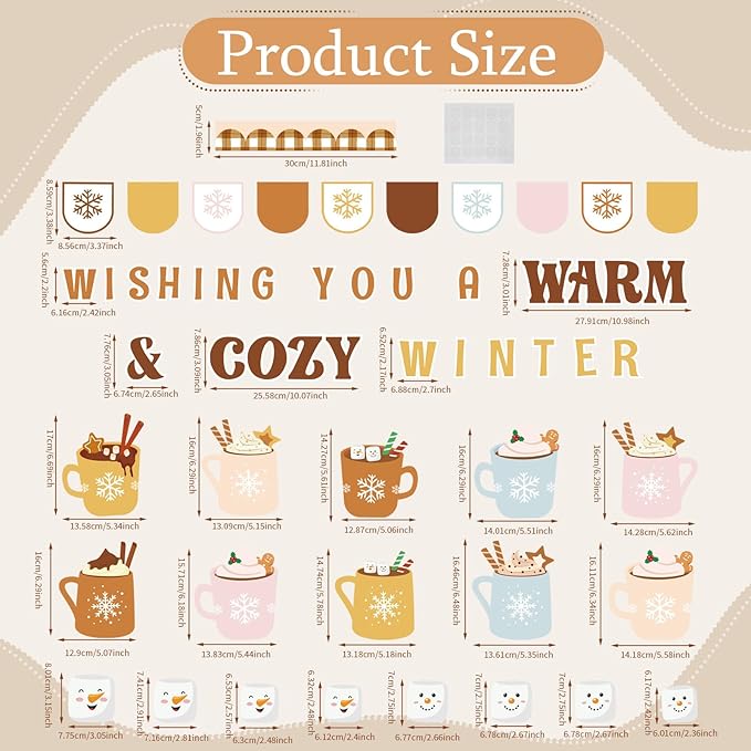 Winter Bulletin Board Set Cocoa Mug Classroom Decorations Hot Cocoa Marshmallow Paper Cutouts for Door Wall Winter Holiday Party Supplies