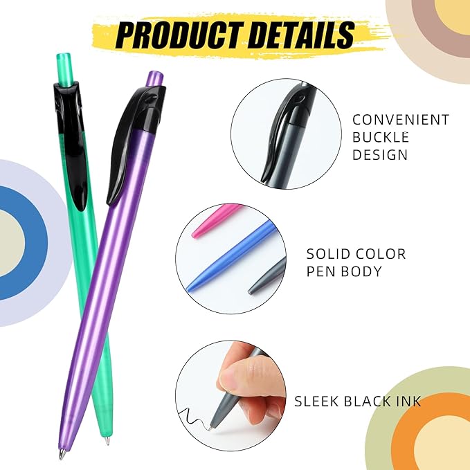 Yuxingrong Retractable Black Ballpoint Pen for Smooth Writing 1.0mm Medium Pack of 50 Black Ink Pen, Click Black Pens Bulk with Comfort Grip, Idea for Journaling, Planner, Note Taking