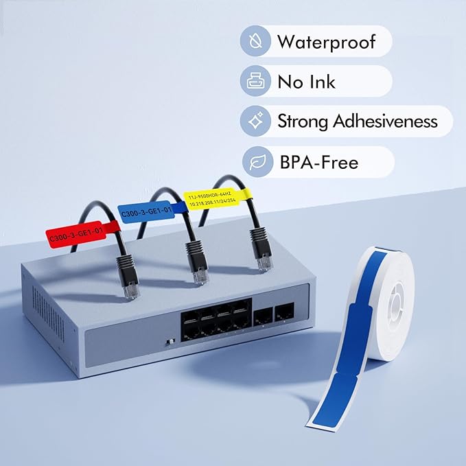 NIIMBOT Blue Cable Labels Maker Tape for D11/D110/D101 Label Maker, 0.49'' x 4.29''(12.5mm x 109mm), Thermal Label Tape for Home Office Labeling Tape Replacement