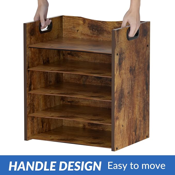 5-Tier Wood Paper Organizer, File Holder for Desk With Handle - Wooden Paper Letter Tray, Desk Organizer and Accessories, File Cabinet for Home Office, School