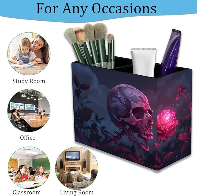 Pen Holder, Pencil Case, Makeup Brush Storage Box, Tableware Storage Box, Suitable for Office Or Home Item Organizing Stand - Rose Skull
