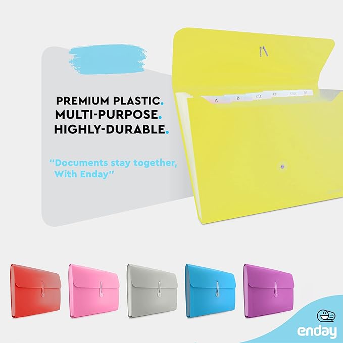 Accordion File Organizer Green, 7 Pocket Expanding File and Cover Folder with Labels, Plastic Portable Desktop Letter A4 Paper, Also Available in Red, Blue, Purple, Pink, Grey, 1 Pc – By Enday