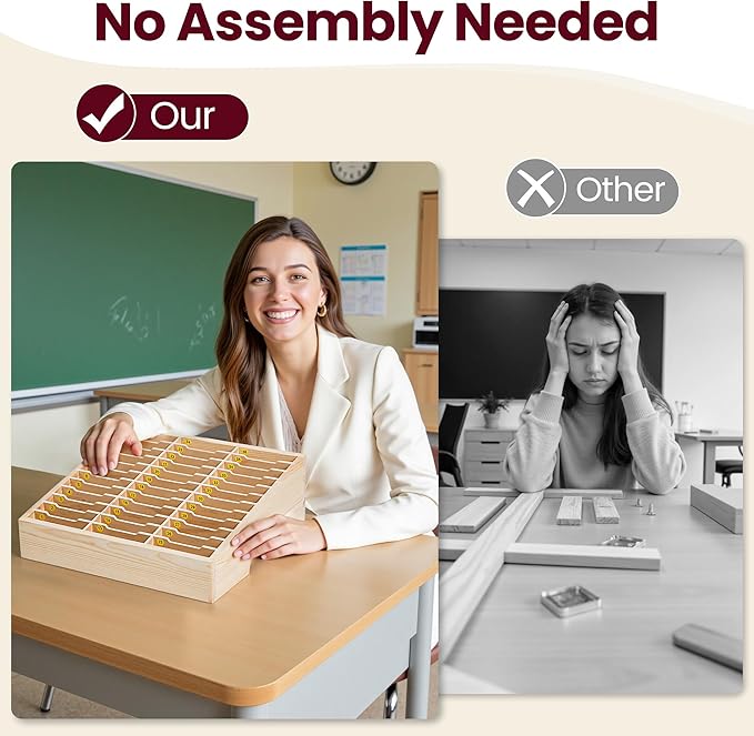 Classroom Cell Phone Holder, Fully Assembled 36 Grid Cellphone Storage Box for Student Management, Wooden Calculator Organizer Caddy for School Office