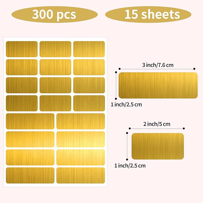 Gold Label Stickers Removable Writable Gift Labels, Matte-Self Adhesive Gold Labels Stickers for Essential Oil Bottle, Jars, Food Storage or Gift Decoration (2 Size, 300 Sheet)