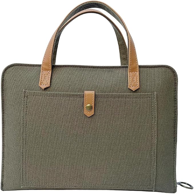 Bible Cover for Women by Bekah Rose | Canvas Case with Leather Handles, Purse Style Bible Bag with Zippered Closure and Snap Pocket (Olive Green, Medium Bibles)