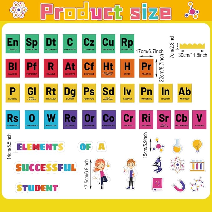 Mooliwe Science Chemistry Bulletin Board Decorations Set Chemistry Periodic Table Poster Bulletin Board Kit Paper Cutouts for Back to School Classroom Laboratory Home Wall Door Decor Supplies