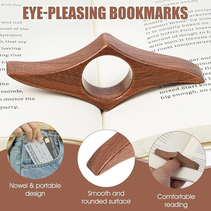 Nogeqi Thumb Book Page Holder, Handmade Natural Walnut Book Opener Holder, Reading Gifts for Books Lovers Readers Bookworm Reading Accessories, Medium - 0.87inch