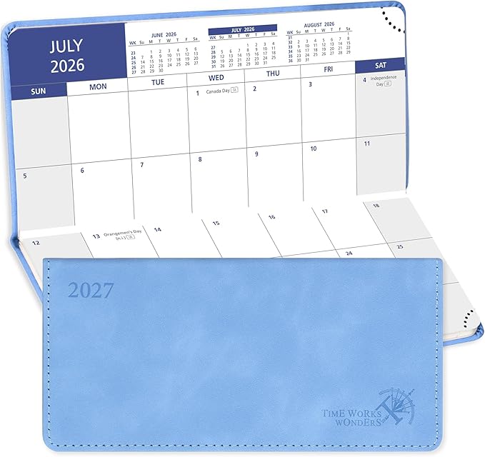 POPRUN Pocket Monthly Planner 2026-2027, Slim Size 3.25" x 6.75"(JUL 26-DEC 27), 18-Month Pocket Calendar for Purse, Academic Small Monthly Planner with PU Leather Softcover - Cerulean Blue