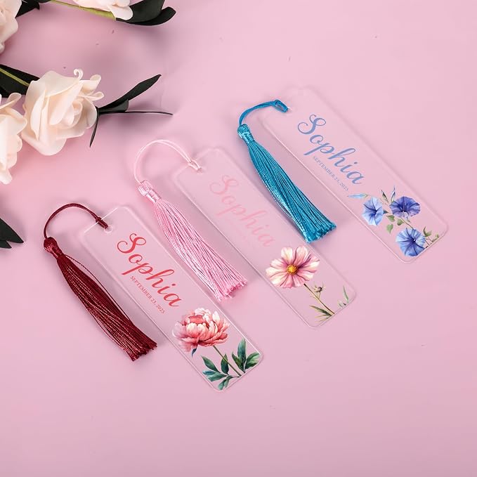 Personalized Bookmarks for Women Book Lover Birth Flower Birthday Customized Gifts for Reading Her Daughter Friends (Acrylic Single Flower)