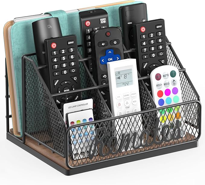 Remote Control Holder, 9-Slot TV Remote Holder for Table, Universal Farmhouse Remote Caddy Large Size Design for Living Room Bedroom Office, No Assembly Required