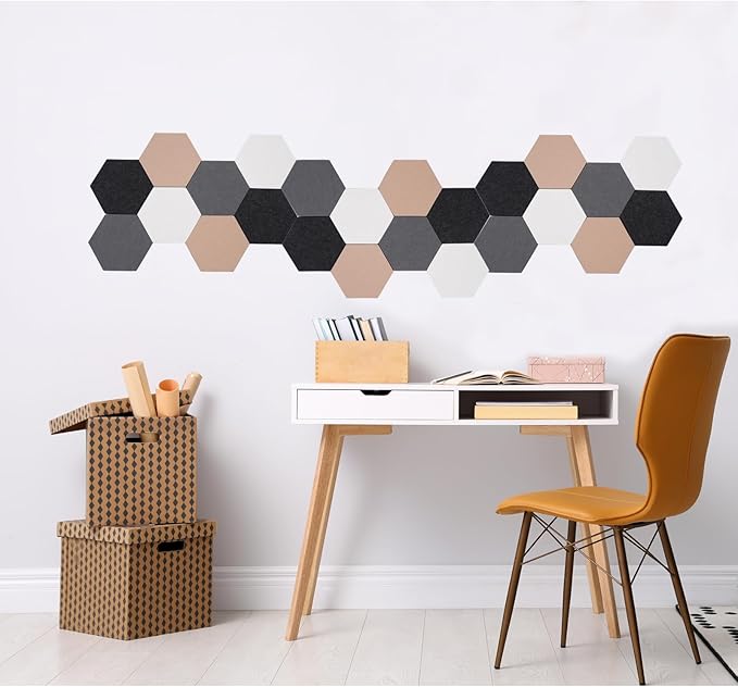 8Pcs Hexagon Felt Cork Board Tiles Self Adhesive Bulletin Board, Pin Board for Wall Decor Memos Photos Display (Set C)
