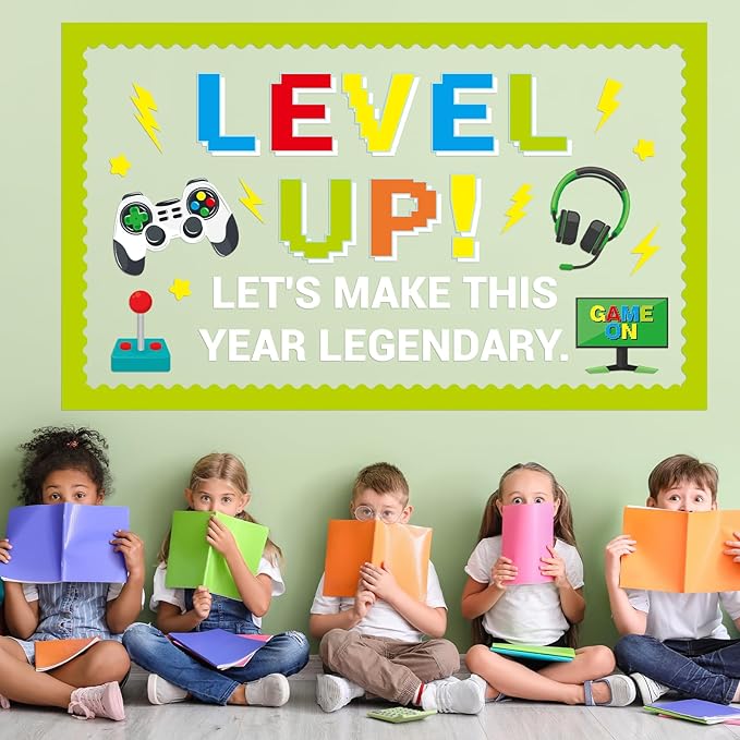 Video Game Theme Bulletin Board Set Level Up Classroom Decoration Video Game Growth Mindset Positive Come On Paper Cutouts for Back to School Home Nursery Chalkboard Wall Decor Party Supplies