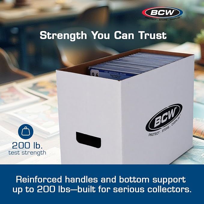 BCW Graded Comic Book Storage Box - 5 Pack | Durable White Corrugated Paper | Fits CGC Comics, Holds 35-40 Graded Comic Books | Double Thickness Handles & Reinforced Bottom