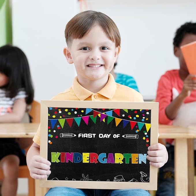 WaaHome First Day of School Chalkboard Sign - 8''x10'' First Day of Kindergarten Preschool Sign Back to School Signs for Kids Girls Boys, Reusable, 16 Grades