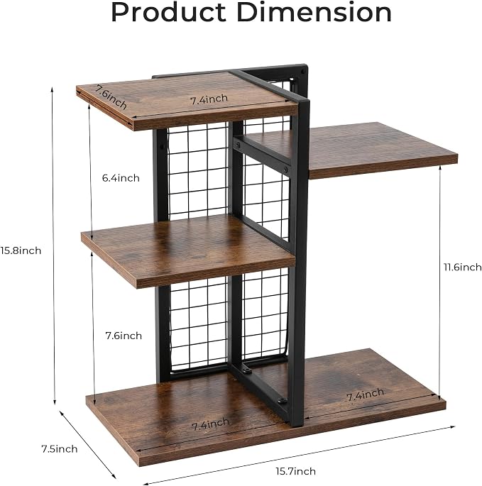4-Tier Desktop Shelf Organizer, Desk Bookshelf with Wood Shelves and Metal Frame, Space-Saving Tabletop Storage Rack for Books, Decor and Office Supplies, for Home Office or Dorm