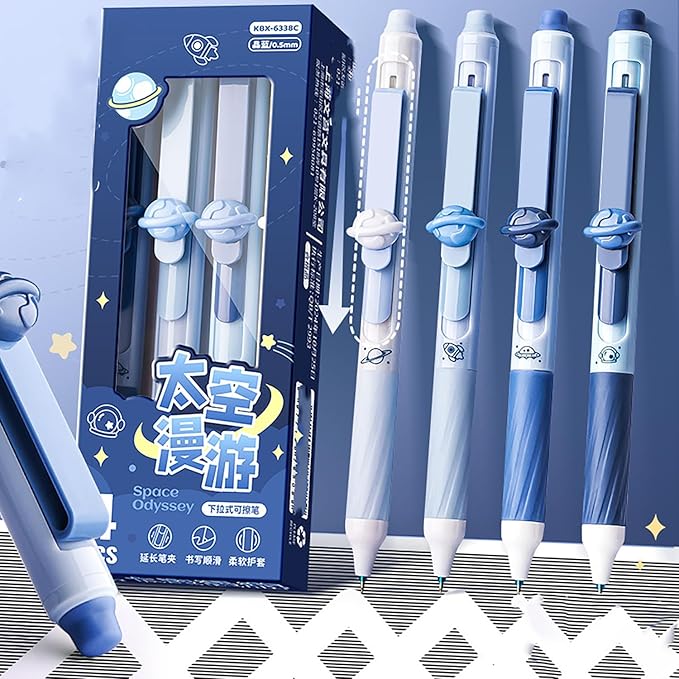 4pcs Blue Erasable Pens 0.5mm GelPens Black Ink Retractable Mistake-Free Smooth Writing Pens with Erasers for Women Men Office Supplies (blue 4pcs, Black)
