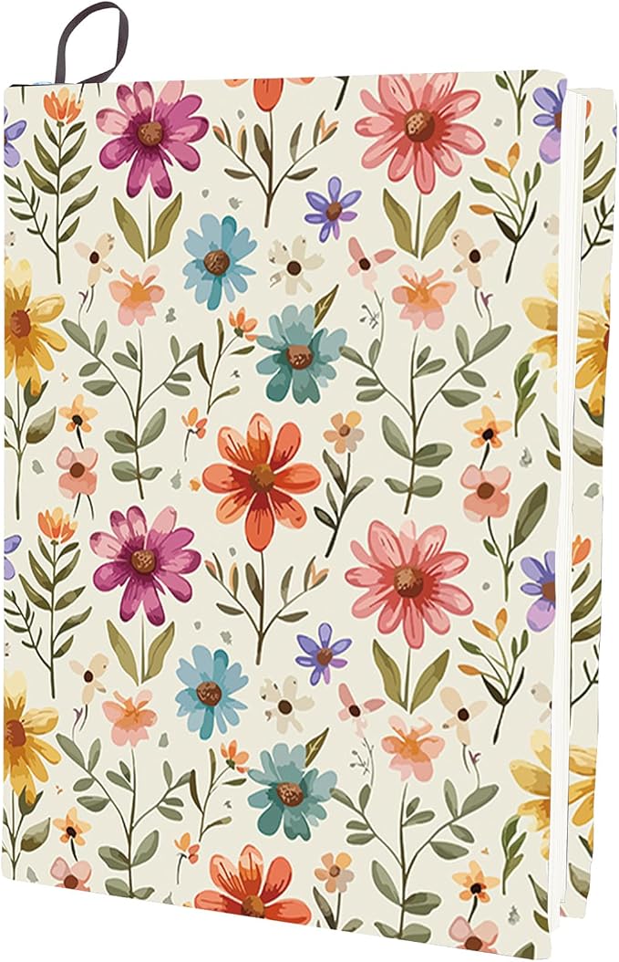 CRASPIRE Flower Stretchable Book Cover Leaf Floral Washable Reusable Large Nylon Cloth Polyester Book Protector Elastic Notebook Wraps Suitable for Most Hardcover Books