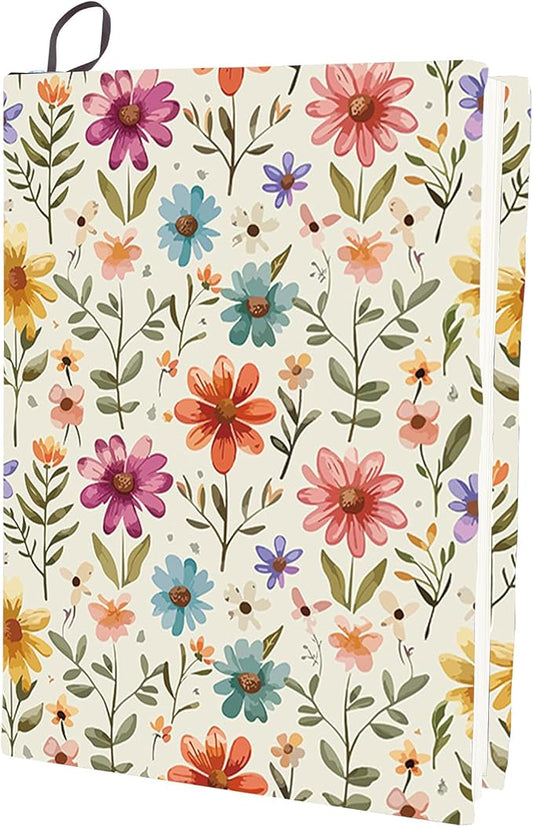 CRASPIRE Flower Stretchable Book Cover Leaf Floral Washable Reusable Large Nylon Cloth Polyester Book Protector Elastic Notebook Wraps Suitable for Most Hardcover Books
