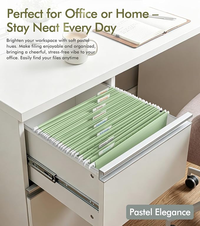 Plastic Hanging File Folders Letter Size, Colored Hanging File Folders with Tabs, Durable Waterproof Plastic Hanging Folders for Filing Cabinets, Office, School & Home Organization (15, Green)