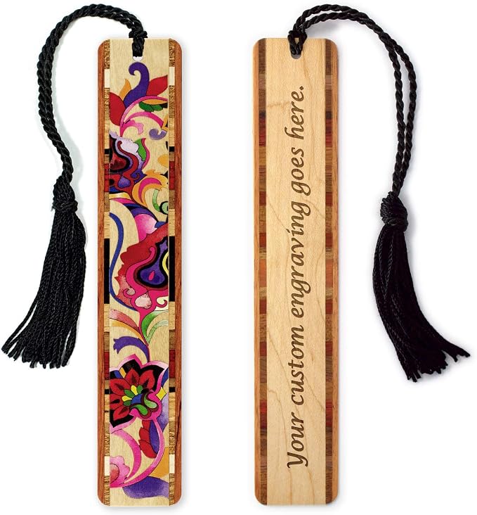 Bright Colorful Floral Personalized Wooden Bookmark | Custom Abstract Botanical Flower Art Gift for Flower Lovers, Gardeners, Plant Lovers & Readers | Handmade in the USA