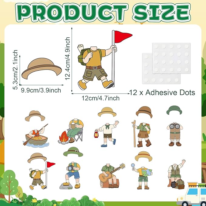 60pcs Camping Theme DIY Cutouts Camper Bulletin Board Decoration Set Camping Adventure Paper Cut-Outs Classroom Decor for Boy Girl Classroom DIY Photo Craft Kindergarten School Wall Door Supplies