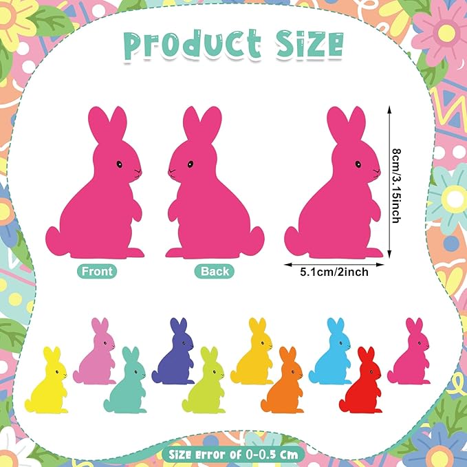 200 Pieces Bunny Paper Cutouts Easter Bulletin Board Decorations Colorful Bunny Shapes Accents Bunny Die Cuts for Classroom Home Decor DIY Craft Projects