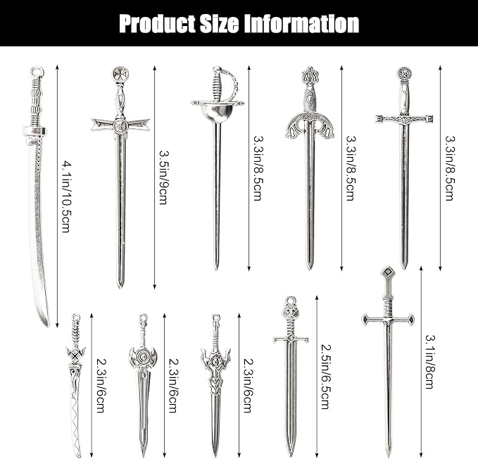 Windspeed Sword Bookmark 40 Pcs Silver Antique Swords Bookmark for Men Ideal Gift for Book Lovers DIY Craft Supplies
