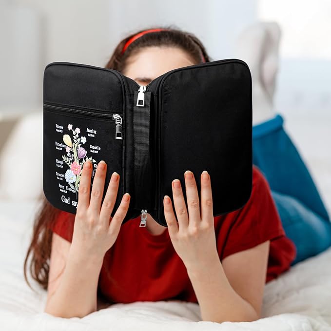 Aliceset 2 Pcs Bible Cover Case for Women Floral Carrying Book Case Church Bag Portable Protective with Handle and Zippered Pocket Bible Study Accessories Supplies for Women Men Christian Gifts