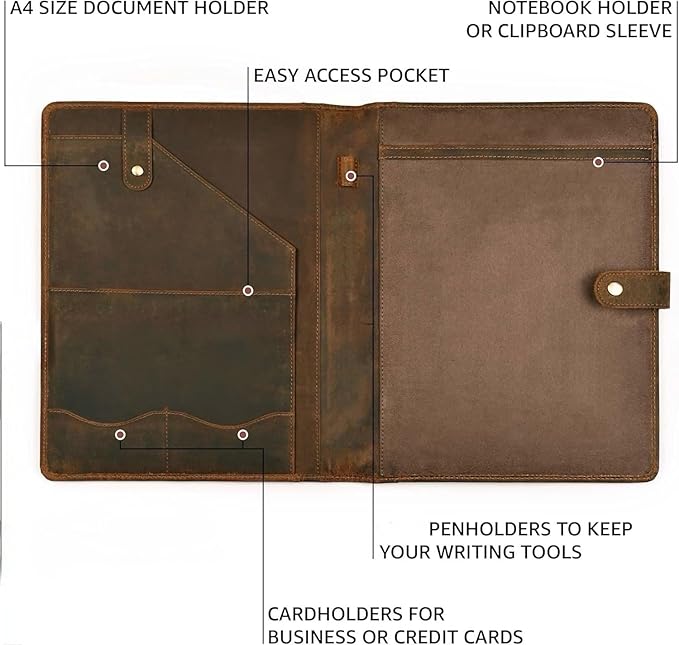 Hindoro Leather Portfolio Professional Organizer Padfolio – Resume Folder with Luxury Pen - Leather Binder Portfolio Writing Pad with Business Card Holder - Portfolio Folder for Men & Women
