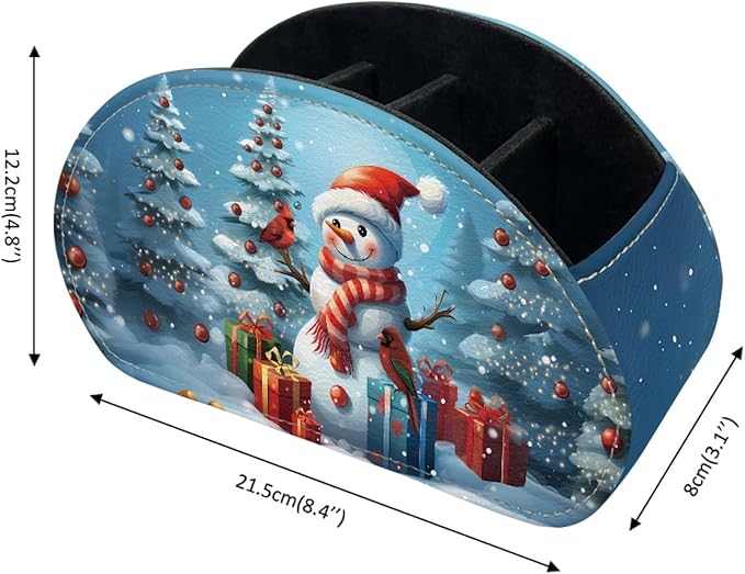 FUSURIRE Cute Snowman Storage Box for Remote Controls, PU Leather Remote Controllers Holder with 5 Compartments, Cosmetic Box Pen Pencil Organizer for Study Living Room Bedrrom Bathroom