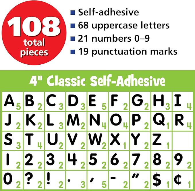 Teacher Created Resources Self-Adhesive White 4" Classic Letters Uppercase (TCR9641)