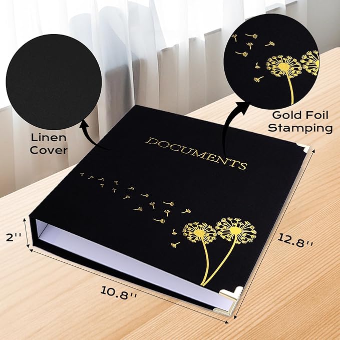 XKDOUS Aesthetic Document Organizer 3 Ring Emergency Binder Linen Folio Folders with 9 Pockets Expanding File Storage Holder for Important Papers, Letters, Passports, Photos