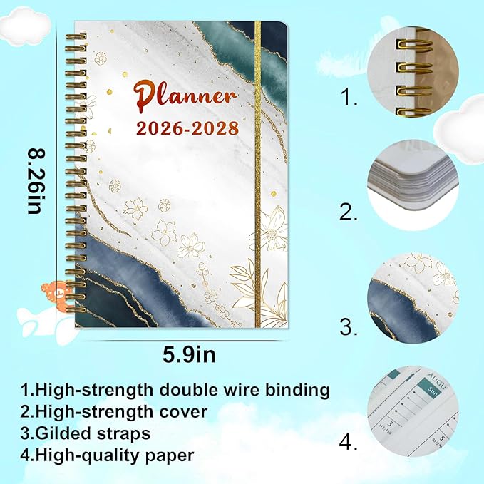 2026-2028 Monthly Planner/Calendar - 3 Year Monthly Planner 2026-2028, January 2026 - December 2028, Academic Weekly Organizer with Twin-Wire Binding for Students and Teachers(Golden Flower)