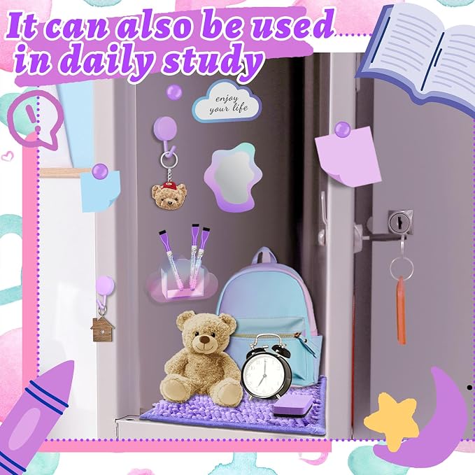 Denylo pro Magnetic Locker Accessories Kit Purple Back to School Essentials Locker Organizer Supplies Include Back to School Essentials
