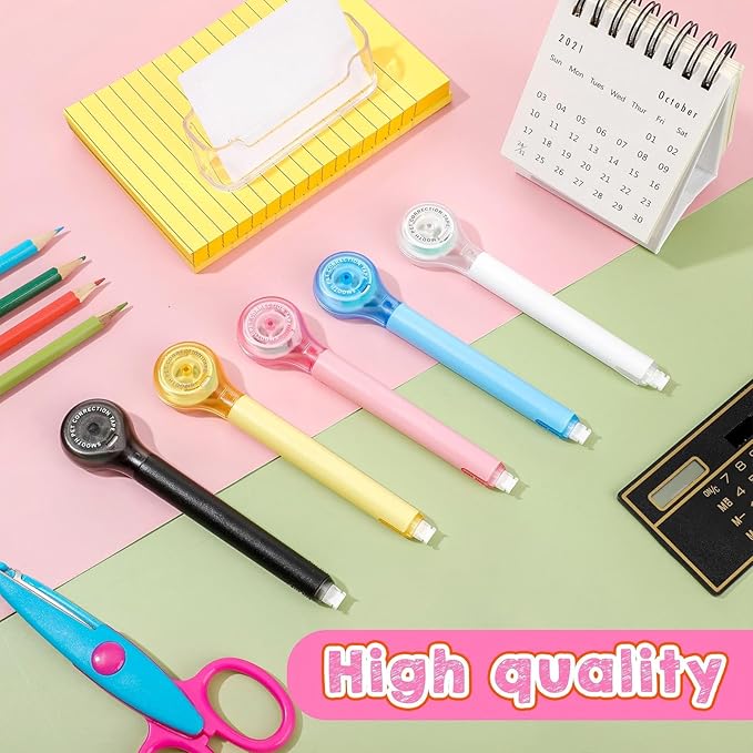 Gersoniel 5 Pack Correction Tape Pen Correctional Ink Tape Push Pull Protective, Easy to Use Applicator for School Office Supplies, 0.2 x 236 Inch (Bright Colors)