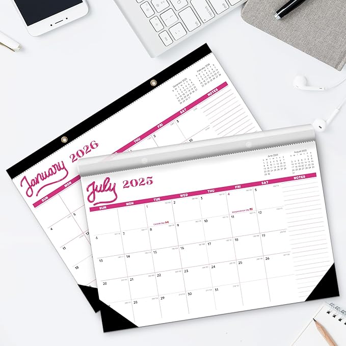 Desk Calendar 2026 , JXAVO Wall Calendar 2025-2026 Large Size 17" X 12" Covers July 2025 - December 2026, Pink Cute Desktop Monthly Calendar for Home Classroom School or Teacher Gifts & Office Supplies