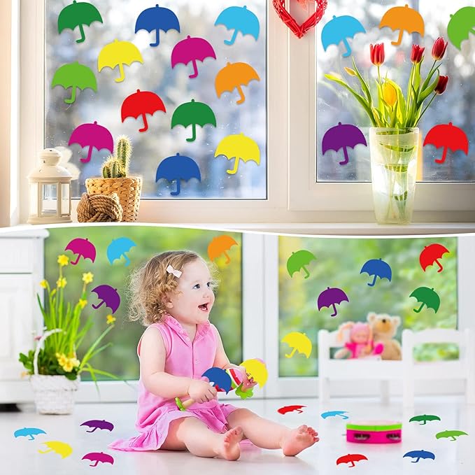 Geyee 108 Pcs Umbrella Cutouts 6 Inch Paper Spring Bulletin Board Decorations Classroom Cut Outs Umbrellas Shaped Die Cuts for DIY Projects Craft Office School Party Decor