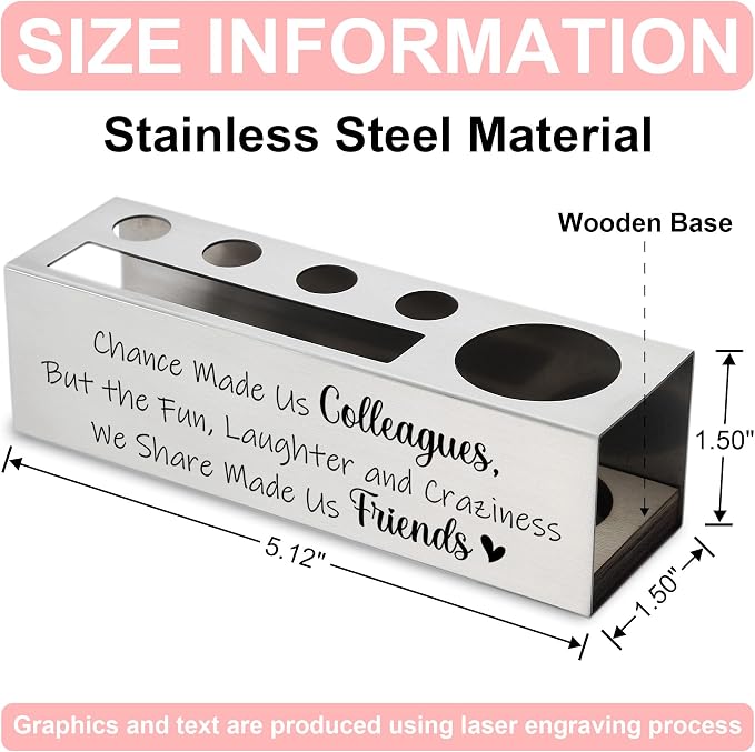 Stainless Steel Pencil Holder with Friendship Quote for Coworker, Thank You Office Gift for Women Men, Engraved Desk Organizer for Pens Sticky Notes Ruler, Work Friend Appreciation Decor - FBA393