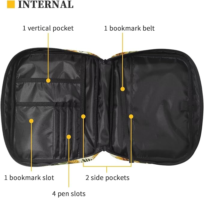 Coldinair Sunflower Palm Leaf Bible Covers Bag for Women,Cute Carrying Book Case Church Bag Bible Holder with Handle and Zippered Pocket