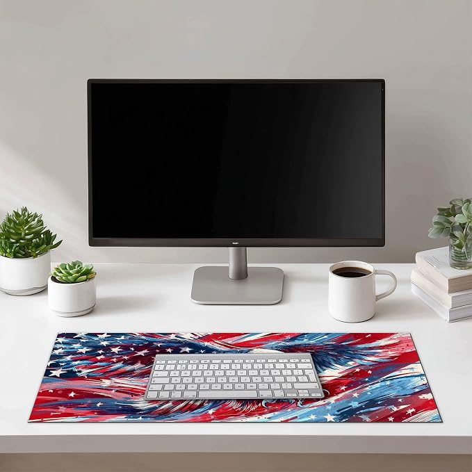 HOMETITUTE Large Mouse Pad 31.5 x 11.8 Inch Bald Eagle American Flag Desk Mat Extended Gaming Mousepad Non Slip Waterproof Desk Pad Keyboard Mat Office Computer Accessories