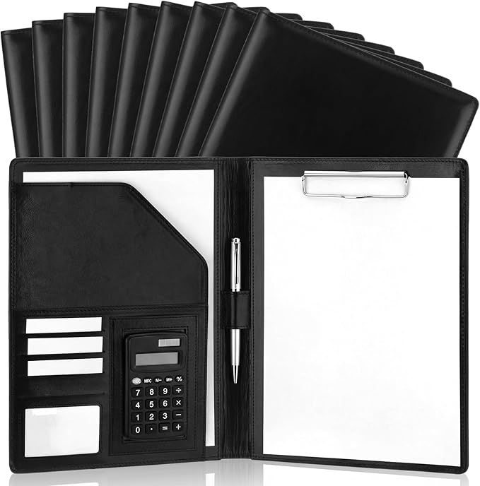 Fuyoooo 10 Pcs Business Portfolio Organizer Professional Leather Portfolio Binder Folder with Clipboard A4 Letter Size Padfolio Legal Notepad Holder for Business School Office Conference (Black)