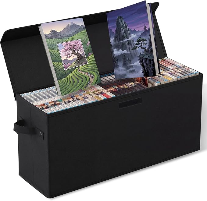 Long Comic Book Storage Box 27.5" x 7.5" x 11" Collapsible Holds 160-180 Comic Book Organizer with Handle and Lid for Current Silver Golden Comics Collection and Magazine