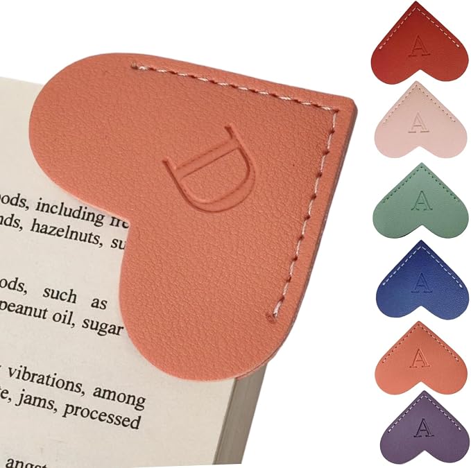 Personalized Leather Heart Bookmarks with Initials, 26 Letters Custom Corner Book Mark for Reading Women,Teacher, Student, Book Lovers Book Marker, Meaningful Gifts(Purple & Orange,D)