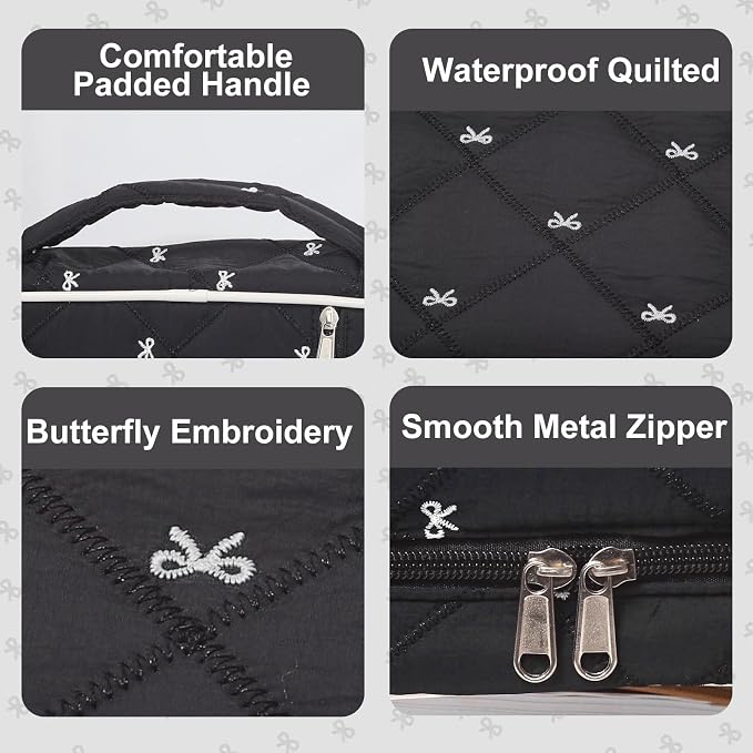 Large Bible Cover Case for Women, Journal Study Supplies Kit Bible Bags for Women, Quilted Carrying Book Covers Church Bag for Mens Included Bible Accessories-Black