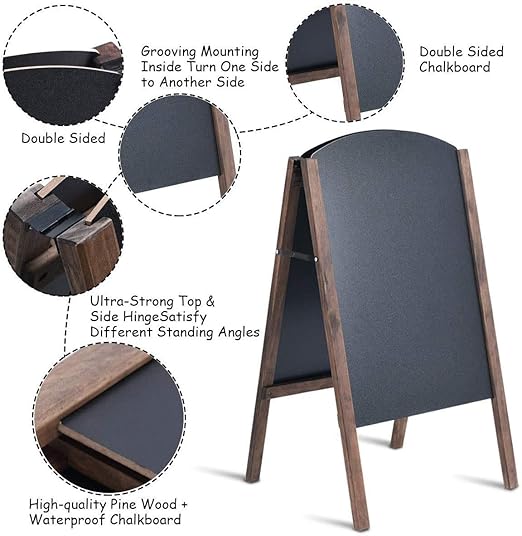 ReunionG A-Frame Wooden Chalkboard, Double-Sided Rustic Standing Blackboard, Removable Archaistic Sidewalk Chalkboard, Indoor and Outdoor Menu Sign Board, Wedding Signage Easel (31.5" x 18")
