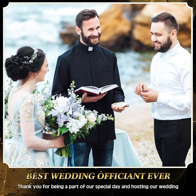 7 Pcs Officiant Gift Set Includes Leather Hardcover Proposal Officiant Book Black Ink Pen Thank You Card with Envelope and Sticker Bookmark Gift Box for Wedding(Brown)