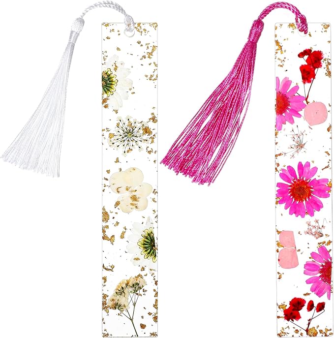 2 Pcs Flowers Bookmark, Bookmarks for Women, Dried Flower Resin Bookmarks for Book Lovers, Handmade Dried Flowers Resin Bookmark, Floral Book Page Holder