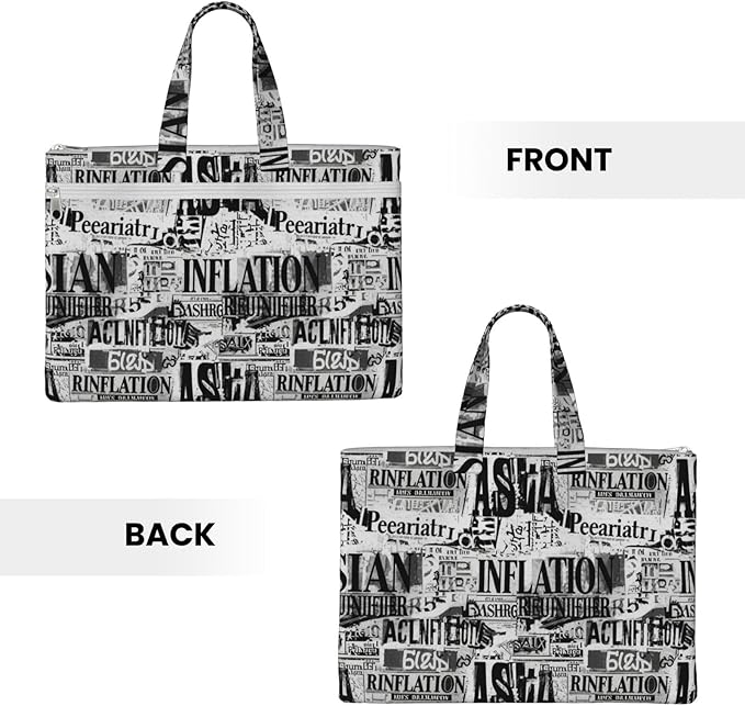 Waterproof Canvas Zipper Document Organizer Ancient Newspaper, Double Pocket File Storage Bag with Handle for Office Use