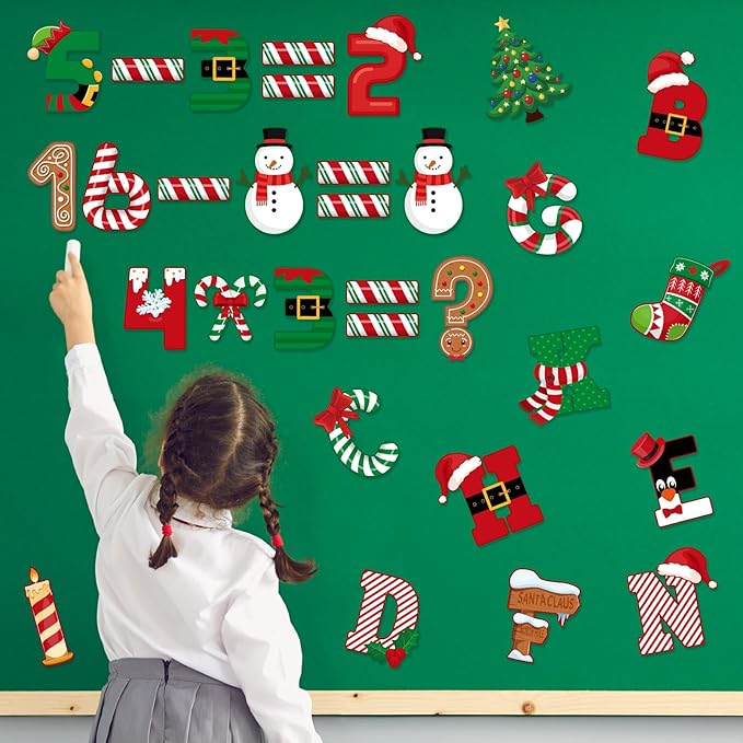 Faccito 176 Pcs Christmas Bulletin Board Decorations Letters Numbers Alphabet Punctuation Symbols Combo Christmas Paper Cutouts Red Green Classroom Decorations for School Chalkboard Party Crafts