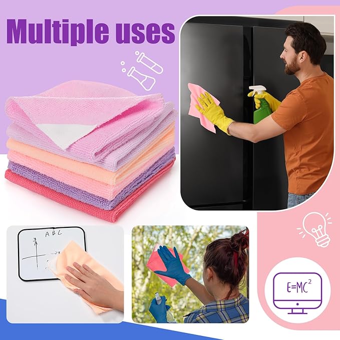 Fanfanwin 6 Pack Magnetic Microfiber Cleaning Cloth, Colorful Whiteboard Dry Erase, Magnetism Whiteboard Eraser for Blackboards Classroom Chalkboards Washable Home Office 10'' x 10''(Pink Color)